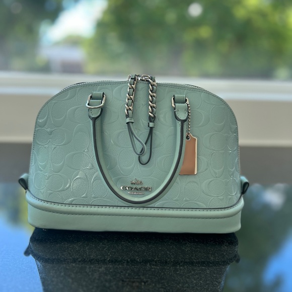 Coach Handbags - COACH MINI SIERRA SATCHEL IN SIGNATURE DEBOSSED PATENT LEATHER F55450 SV/AQUA